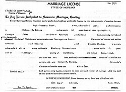 Marriage license of Hugh Connoran Short and Pauline Phelps. Country of Dawson, 1942