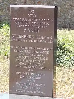 Tombstone of the Braunstein, Sternberg and Krón families. Jewish Cemetery of Tata, Hungary