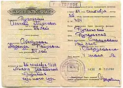 Marriage certificate of the Dukelsky family