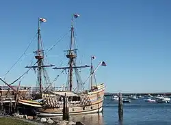 Mayflower II, a replica of the Mayflower which brought the Pilgrims to Plymouth, Massachusetts