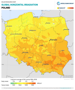 Poland GHI Solar-resource-map GlobalSolarAtlas World-Bank-Esmap-Solargis