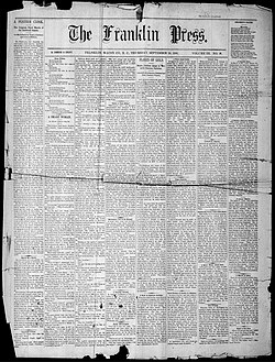 Front page of the Franklin Press, September 20, 1888