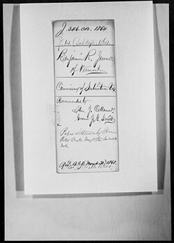 Page of Consolidated Military Officer's File of Benjamin R. Jenne, Vermont, 1864.