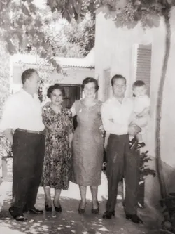 Carlos (Karol) Jakin far left, who migrated to Argentina from Slovenia in 1929. Taken at his house in Bahia Blanca, 1958 with his Argentine wife, Gregoria, and other family members.