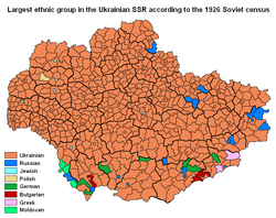 Largest ethnic group in raions and regional cities of Ukrainian SSR according to 1926 soviet census: