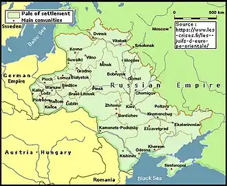 Pale of Jewish settlement in the Russian empire until 1917