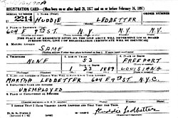Draft Registration Card of Huddie Ledbetter, ca. 1942.