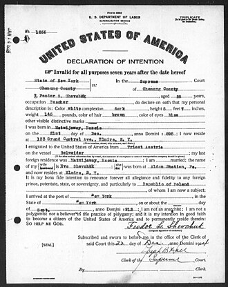 Petition for Naturalization of Feodor S. Sherchek, U.S. District Court for the District of Maryland