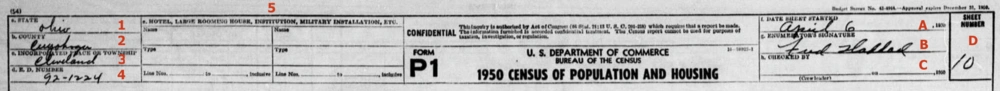 Header information for the 1950 U.S. Census