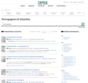 Screenshot: Newspaper search results for Schlossman