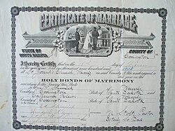 Marriage certificate of John Shimmick and Catherine Klein. Waverly, 1908.