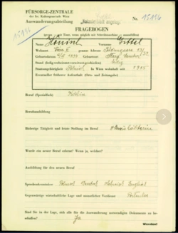 Emigration application of Gittel Hönisch