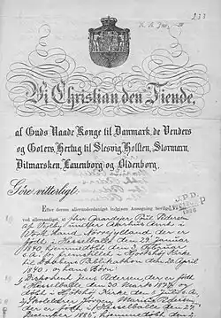 Grant for a name change from 1917, by which Farmer Poul Pedersen of Vejlby and his descendants are granted the right to use the family name Helbo.