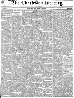 Front page of the Charleston Mercury. April 11, 1854