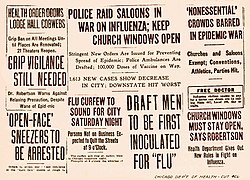 Headlines from newspapers in Chicago, Illinois, U.S. at the time of the 1918 Spanish flu.