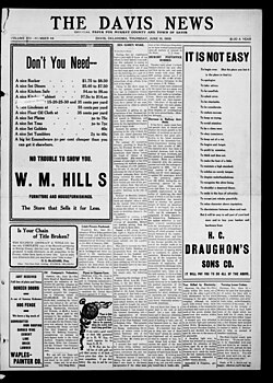 Front page of The Davis News. 18 June 1908
