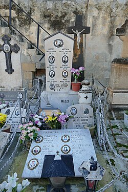 Gravestones of the Mizzi and Darmanin families. All Souls Cemetery, Tarxien
