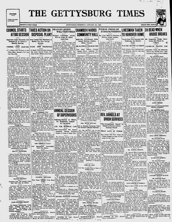 Front page of Jan 4, 1923 edition of Gettysburg Times