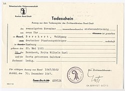Death certificate of Wolfgang Borchert