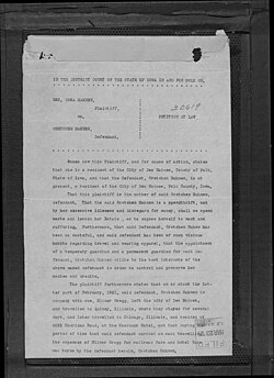 Page of probate case file for Zora Hahnen vs. Gretchen Hahnen, 1921