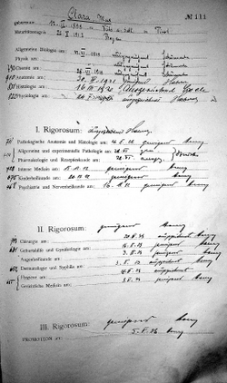 Examination record of doctor Max Clara during his studies at the university of Innsbruck