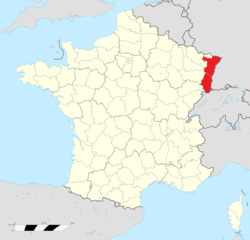 Alsace on a map of France