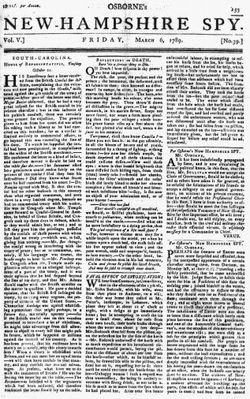 Front page of the New-Hampshire Spy. 06 March 1789.