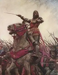 A highly stylized depiction of Owain ap Gruffydd, the early fifteenth-century Welsh nationalist leader, by Arthur Cadwgan Michael