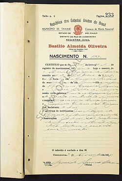 Birth certificate from Brazil