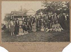 A large group of women pose for a photo after attending the annual meeting of the Queensland Country Women's Association at Cambooya 1927