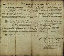 Land records - Cincinnati Federal Land Office record