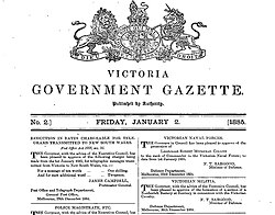 Cover of Victoria Government Gazette 1885