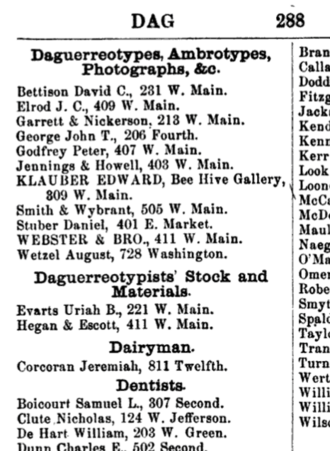 Section of business directory of Louisville, Kentucky. 1861.