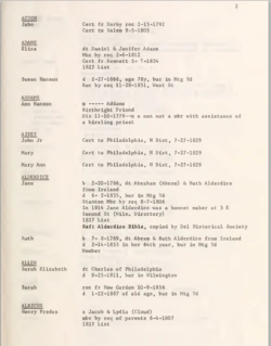 Record page from Delaware Quaker Records: Early Members of Wilmington Meeting (1921)