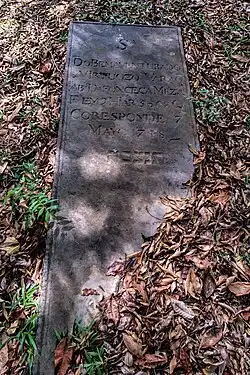 Tombstone of Abraham Da Fonseca Meza. Jodensavanne, Suriname, 1748.