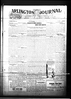 Front page of Arlington Journal. January 23, 1920