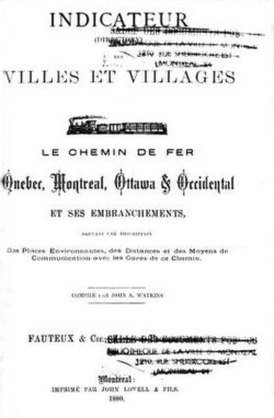 Page of Indicateur des villes et villages sur le chemin de fer Québec, Montréal, Ottawa & occidental et ses embranchements, 1880