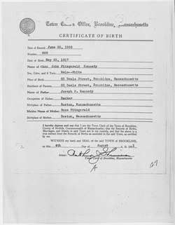 birth record of John Kennedy