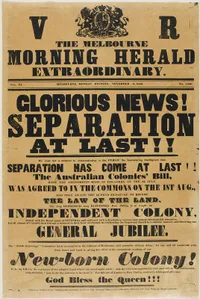 Glorious News! Separation at last! Pamphlet printed by Melbourne Morning Herald in 1850
