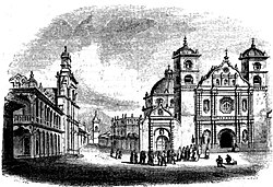 Historic drawing of the Tegucigalpa Cathedral back in the 1800s. Harper's Bazaar.
