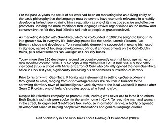Pádraig Ó Cuanacháin obituary in The Irish Times