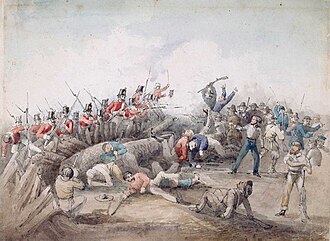 watercolour of Eureka Stockade Riot by JB Henderson