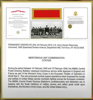 Meritorious Unit Commendation awarded to the 6888th Central Postal Directory Battallion