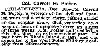 Carrol Hagadorn Potter (1838-1901) in the New York Times