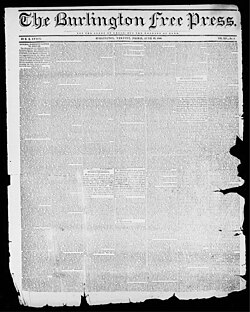 Front page of Burlington Weekly Free Press, June 12, 1840