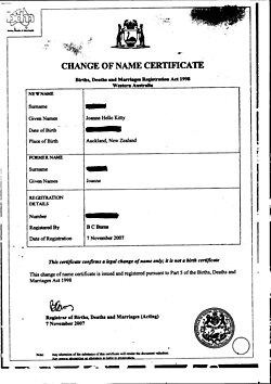 Change of Name Certificate
