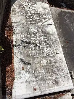 Tombstone of Rabbi Raphael Carigal. Jewish Cemetery of Bridgetown, Barbados. 1777