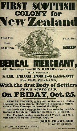 Scottish poster advertising emigration to New Zealand including the date and service advertised