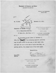 Transmittal letter returning court documents. Department of Justice. Immigration and Naturalization Service, 1911.