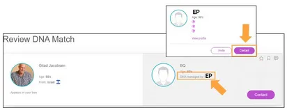 Contacting kit manager-Review DNA match page